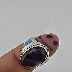 Sterling Silver Amethyst Turquoise Ring Size 4.5 Southwest Inlay Statement Ring